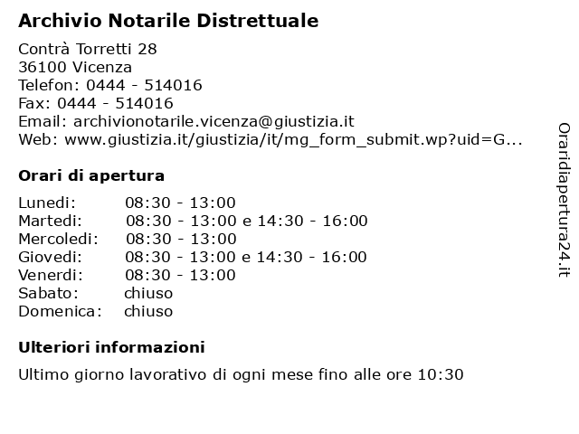 Orari di apertura Archivio Notarile Distrettuale Contr